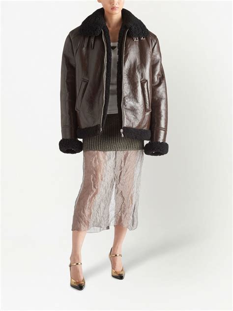 prada leather shearling jacket|prada leather jacket green.